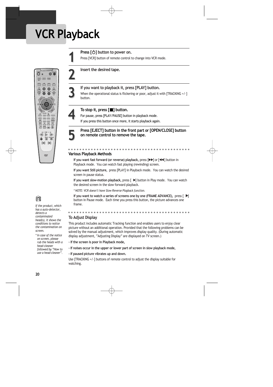 Vcr playback | Daewoo DR-C913B User Manual | Page 21 / 66