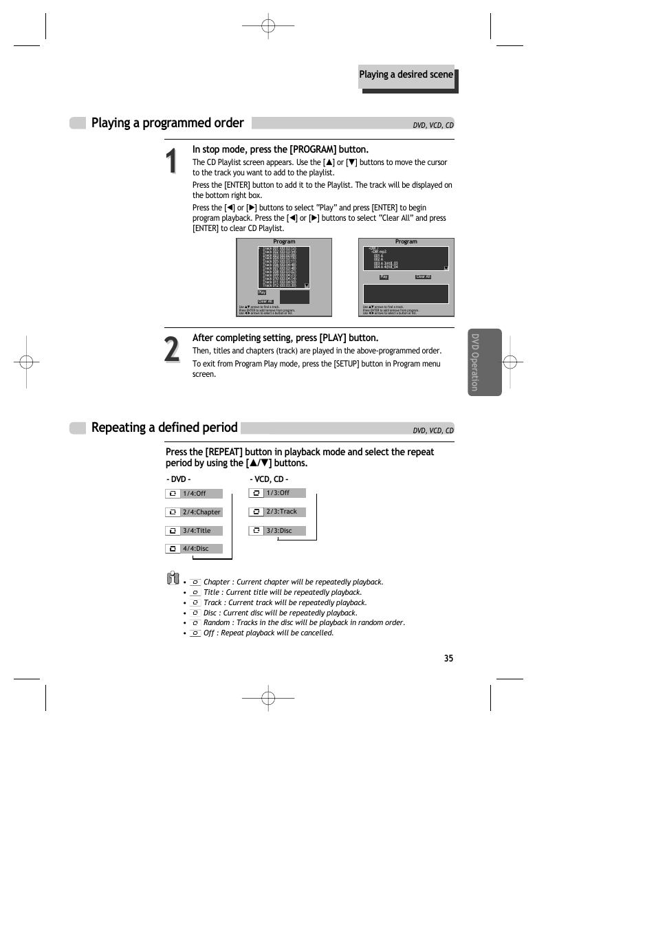 Repeating a defined period, Playing a programmed order | Daewoo DR-C913B User Manual | Page 36 / 66