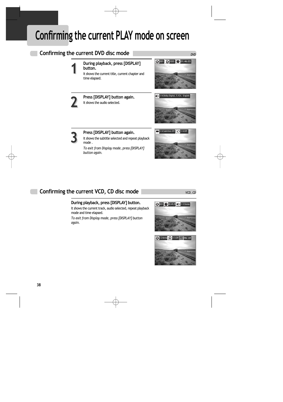 Confirming the current play mode on screen | Daewoo DR-C913B User Manual | Page 39 / 66