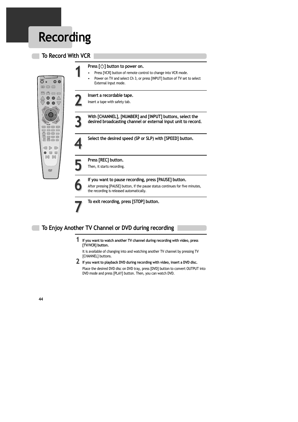 Recording | Daewoo DR-C913B User Manual | Page 45 / 66