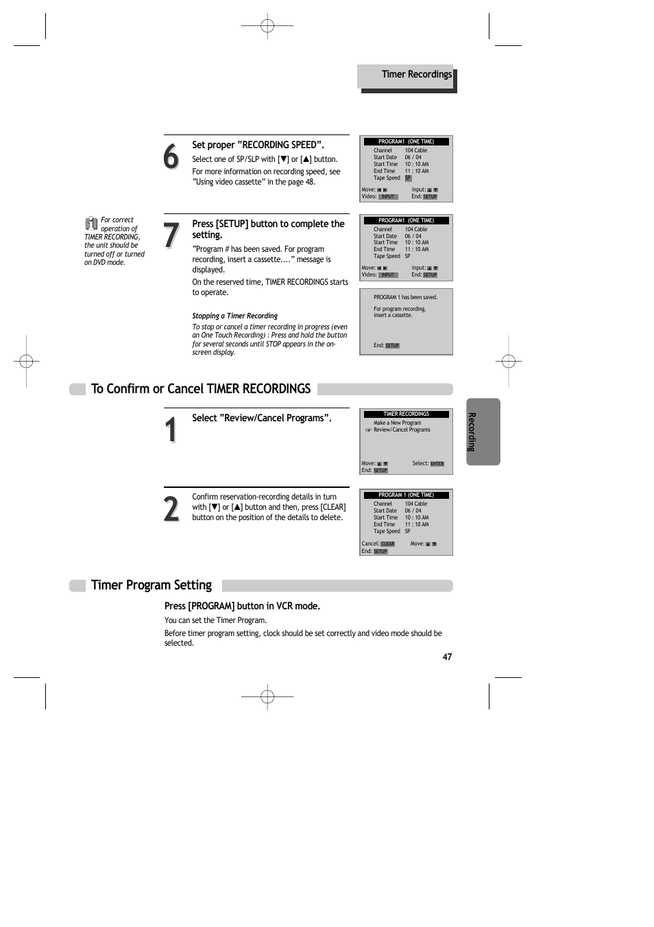 Timer program setting | Daewoo DR-C913B User Manual | Page 48 / 66