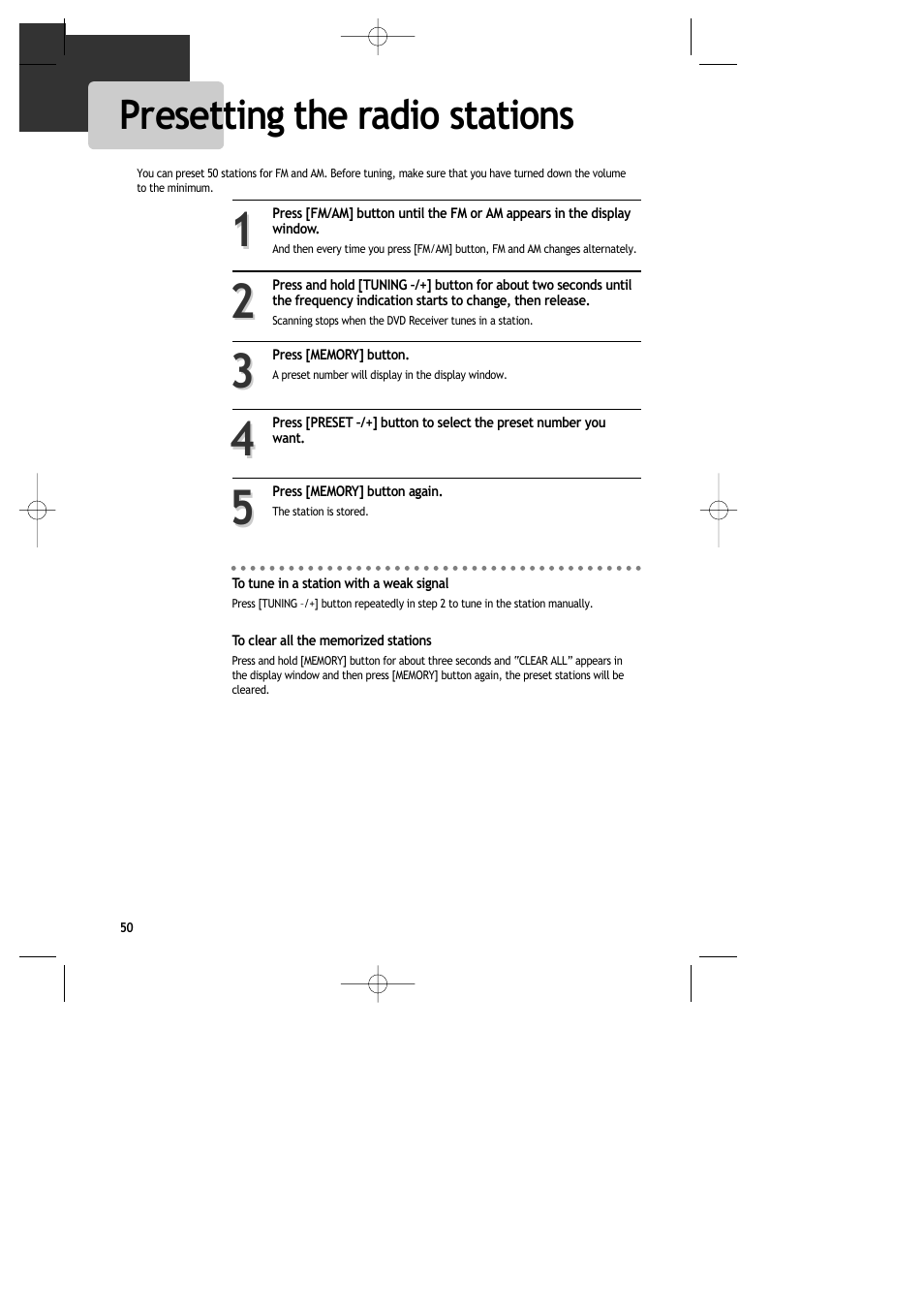 Presetting the radio stations | Daewoo DR-C913B User Manual | Page 51 / 66