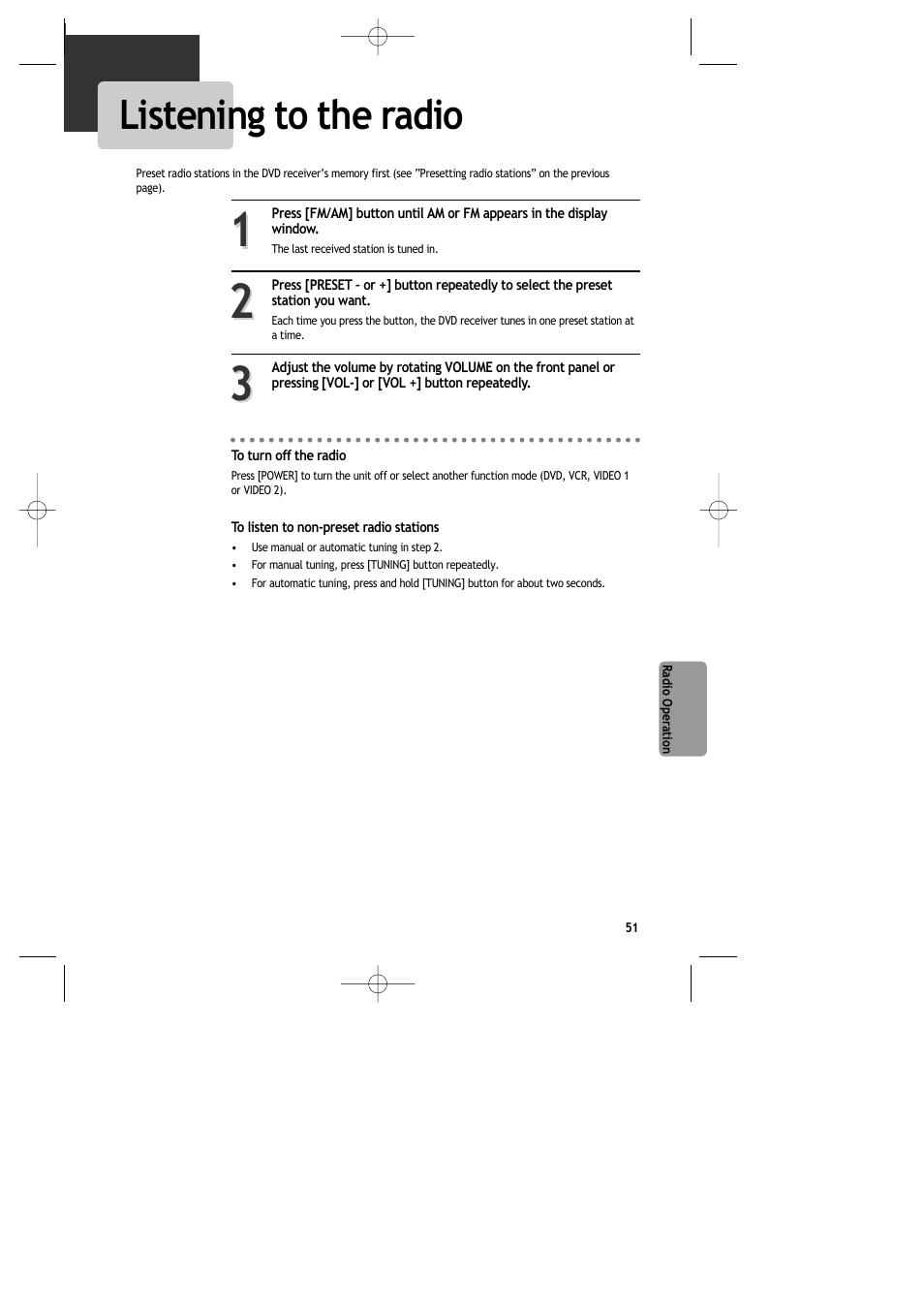 Listening to the radio | Daewoo DR-C913B User Manual | Page 52 / 66