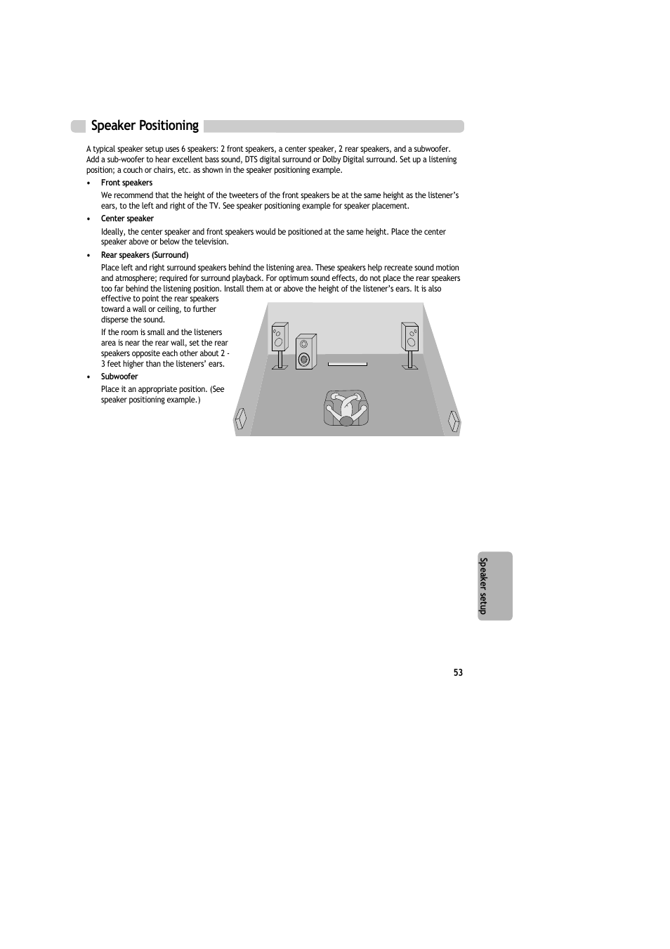 Speaker positioning | Daewoo DR-C913B User Manual | Page 54 / 66