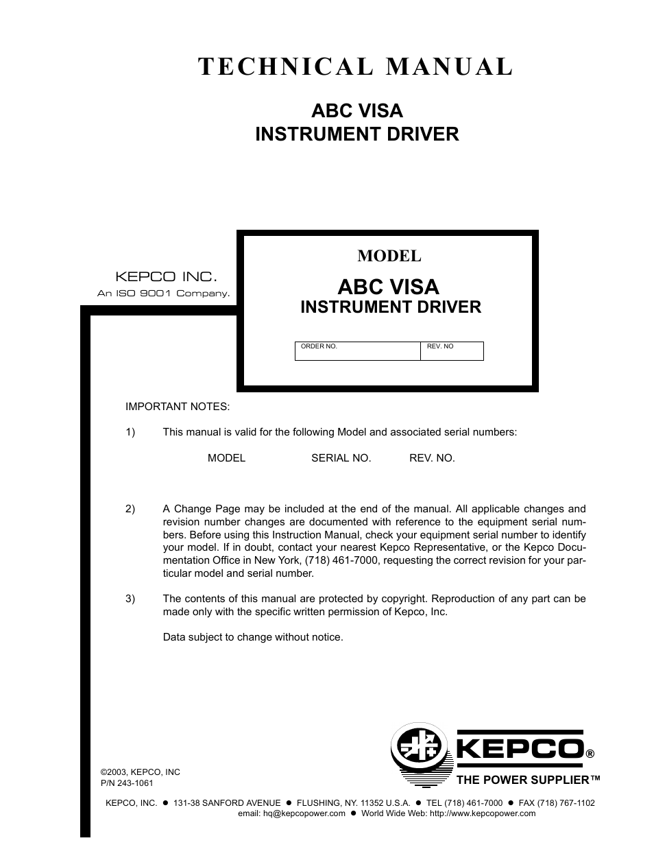 KEPCO ABC VISA INSTRUMENT DRIVER User Manual | 10 pages