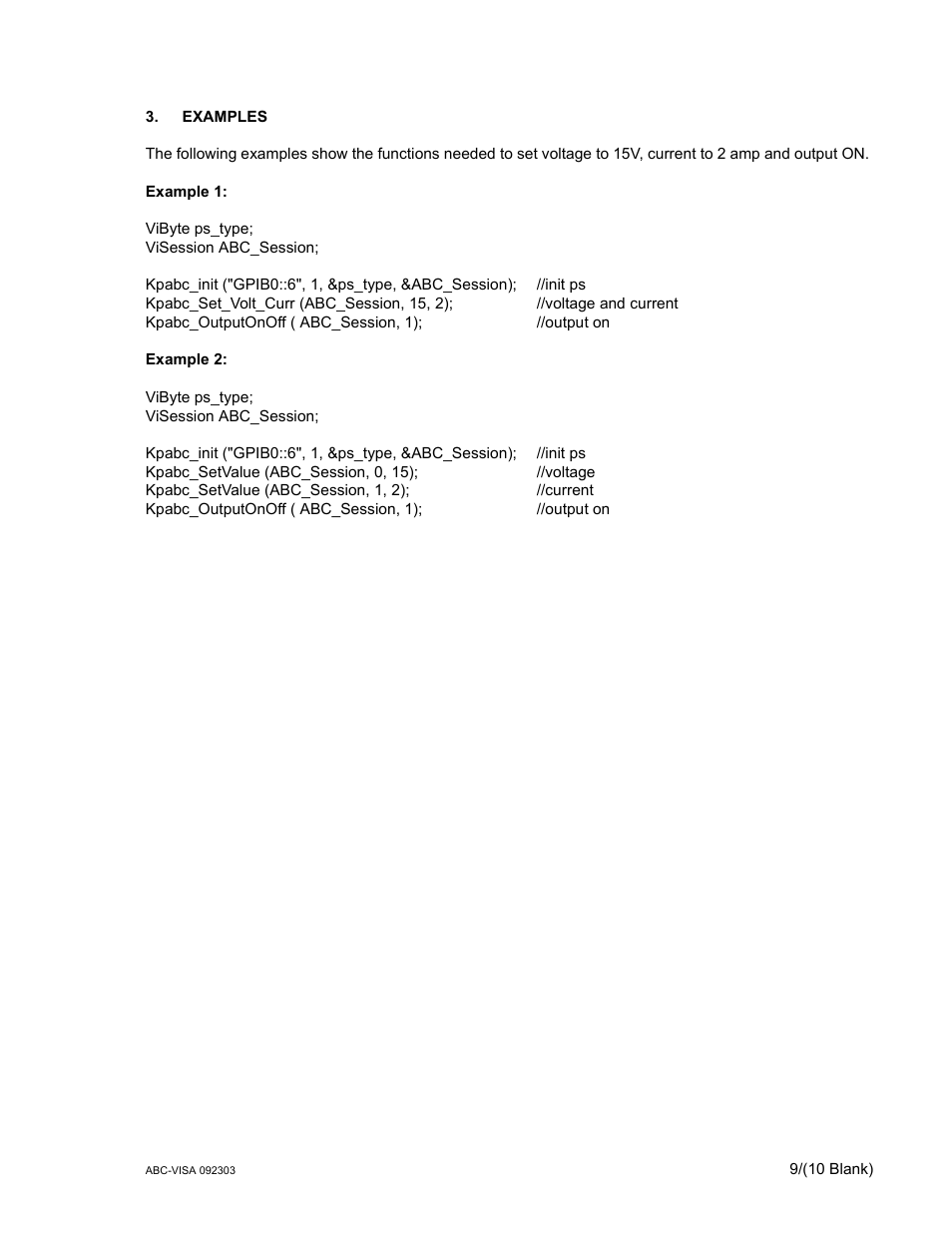 Examples | KEPCO ABC VISA INSTRUMENT DRIVER User Manual | Page 9 / 10