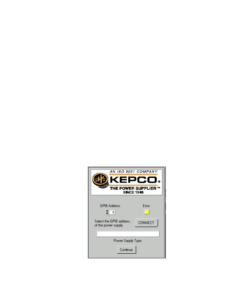 Universal bop gpib visa instrument driver, Demonstration program using the visa driver, Figure 1. gpib visa driver start-up | KEPCO BOP VISA Driver (Universal, GPIB) User Manual | Page 3 / 10