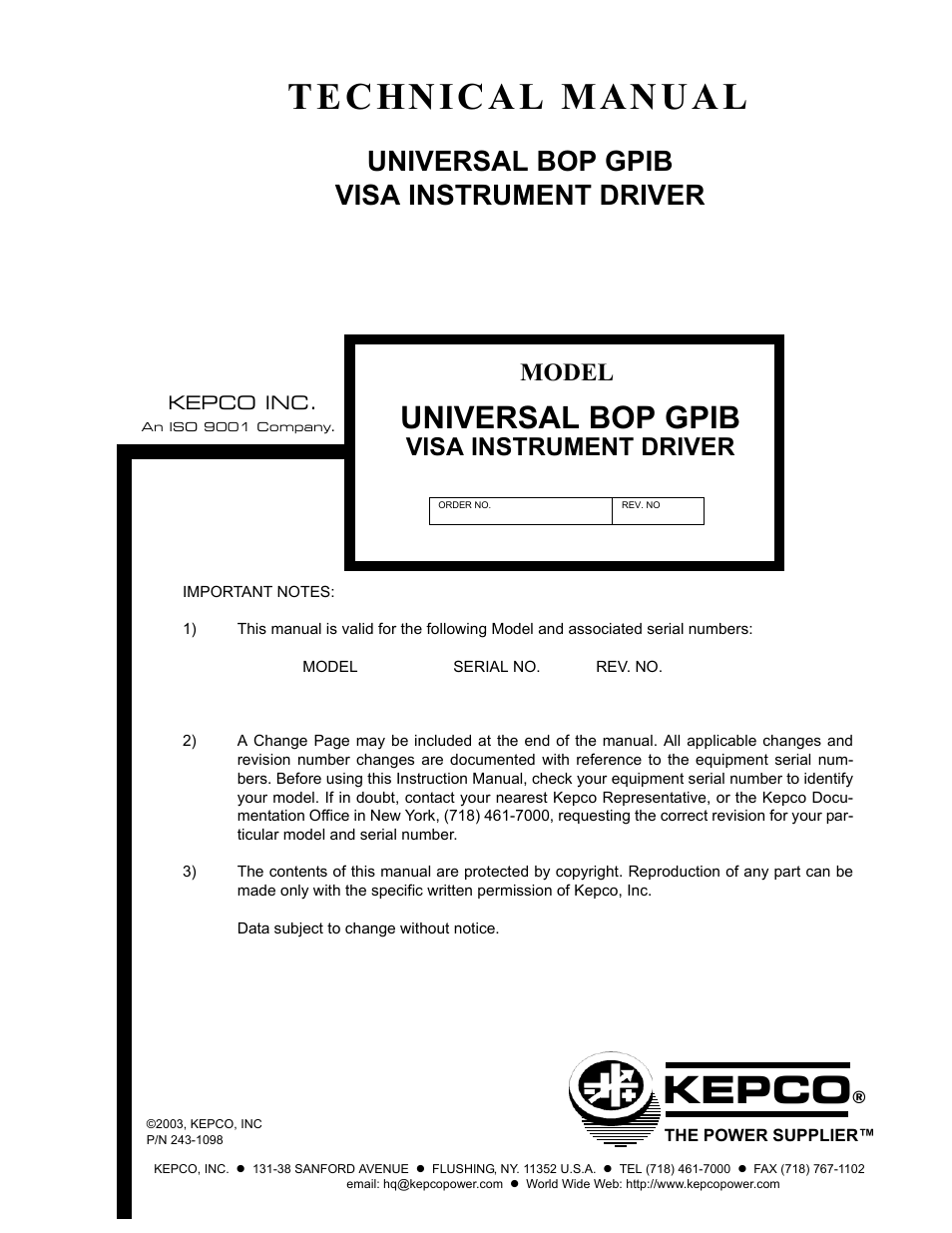 KEPCO BOP VISA Driver (Universal, GPIB) User Manual | 16 pages