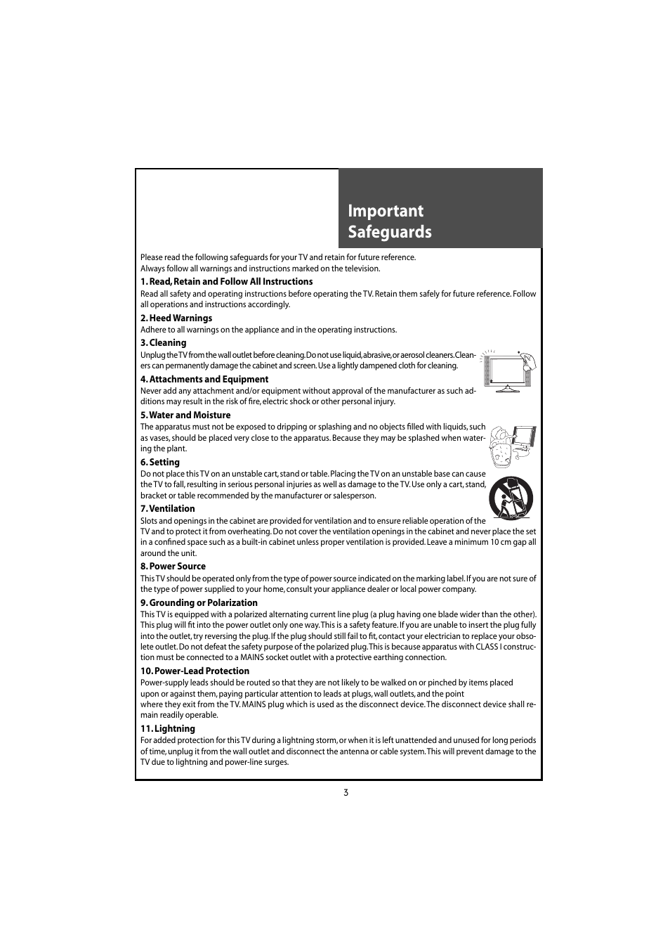 Important safeguards | Daewoo DLT-46U1HZ User Manual | Page 3 / 58