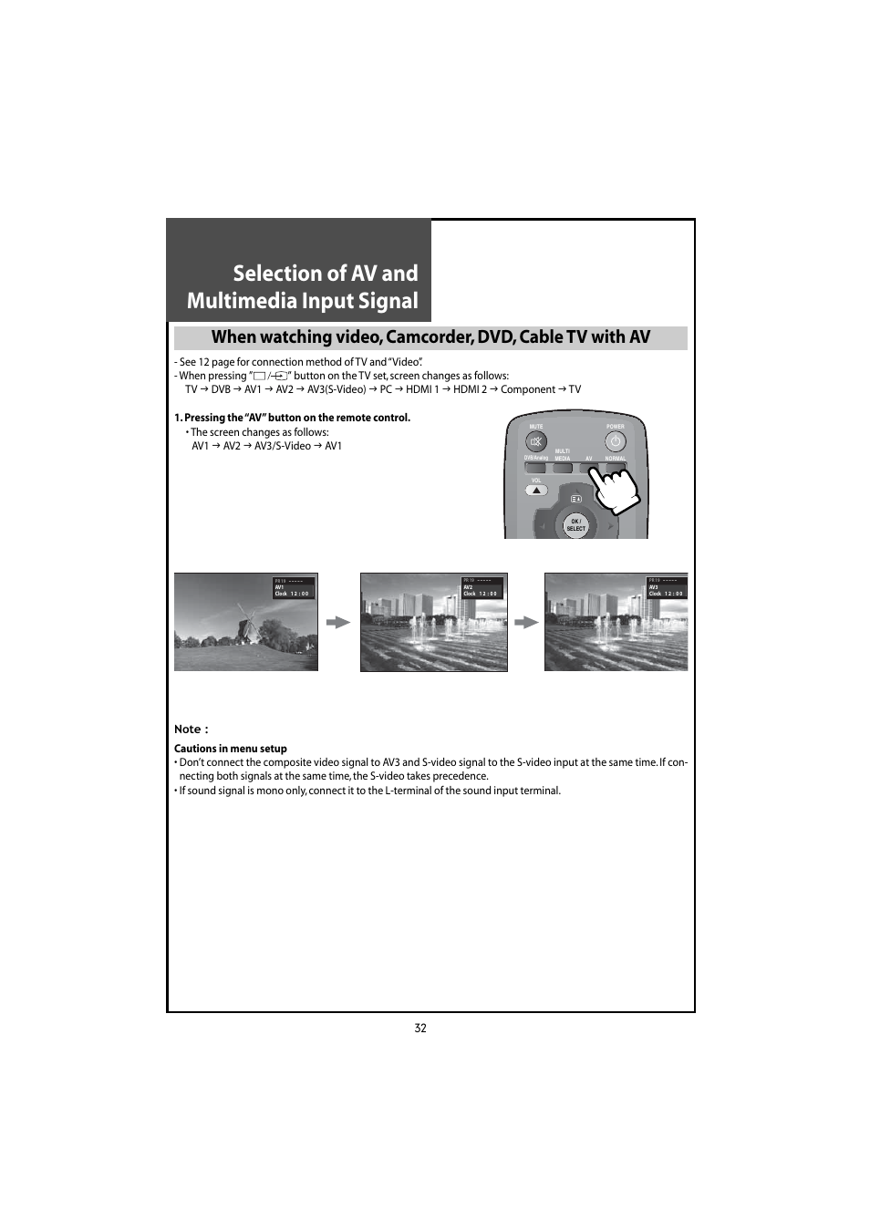 Selection of av and multimedia input signal | Daewoo DLT-46U1HZ User Manual | Page 32 / 58