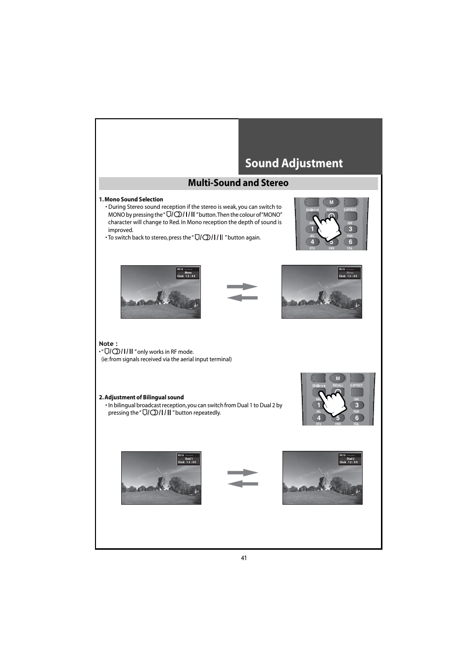 Sound adjustment, Multi-sound and stereo | Daewoo DLT-46U1HZ User Manual | Page 41 / 58