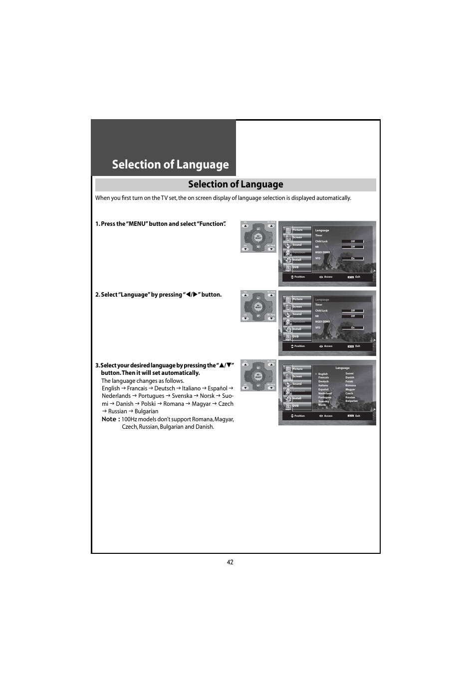 Selection of language | Daewoo DLT-46U1HZ User Manual | Page 42 / 58