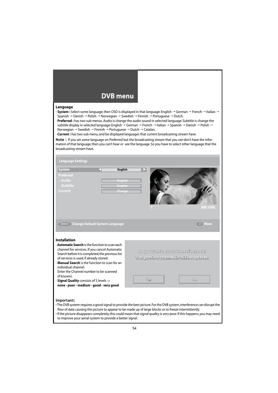 Dvb menu | Daewoo DLT-46U1HZ User Manual | Page 54 / 58