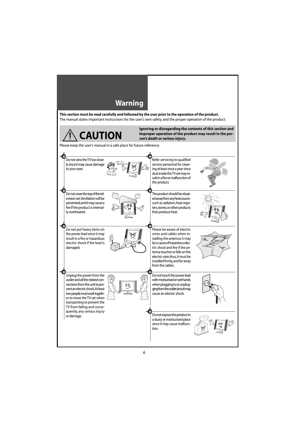 Caution, Warning | Daewoo DLT-46U1HZ User Manual | Page 6 / 58