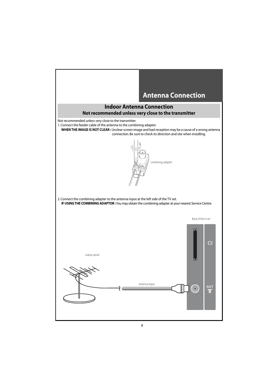Antenna connection, Indoor antenna connection | Daewoo DLT-46U1HZ User Manual | Page 9 / 58