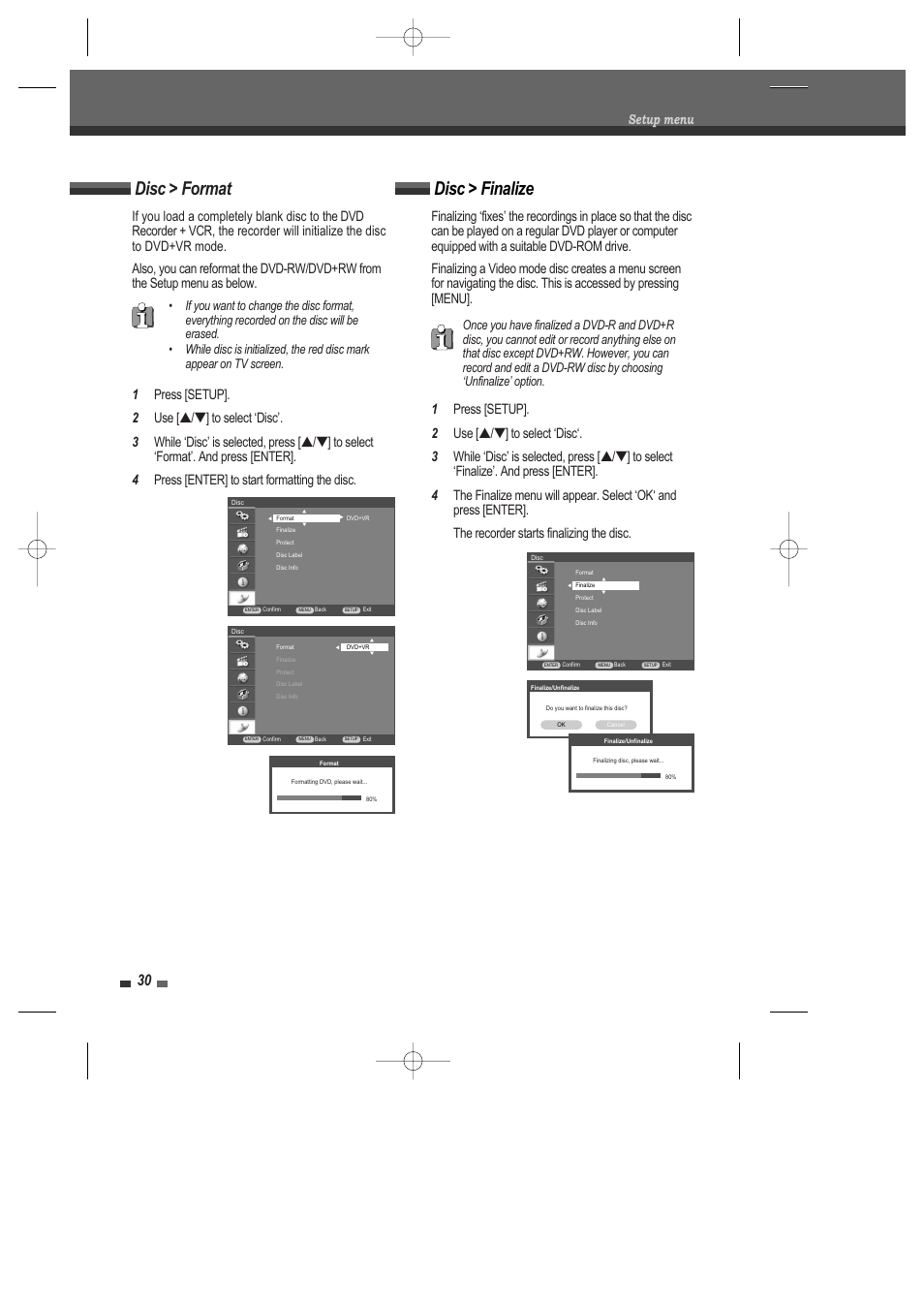 Disc > format disc > finalize | Daewoo DRV-6815 User Manual | Page 31 / 60