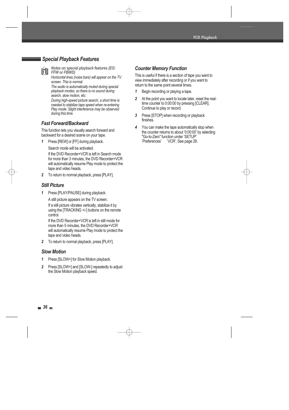 Special playback features | Daewoo DRV-6815 User Manual | Page 37 / 60