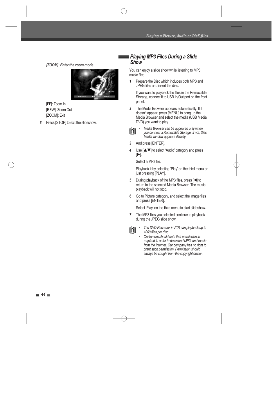 Playing mp3 files during a slide show | Daewoo DRV-6815 User Manual | Page 45 / 60