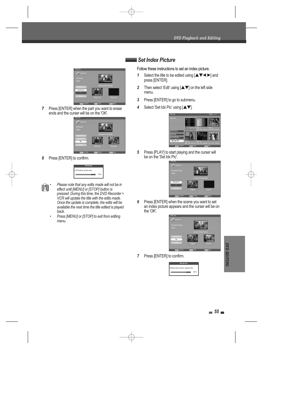 Set index picture, Dvd e diting | Daewoo DRV-6815 User Manual | Page 56 / 60