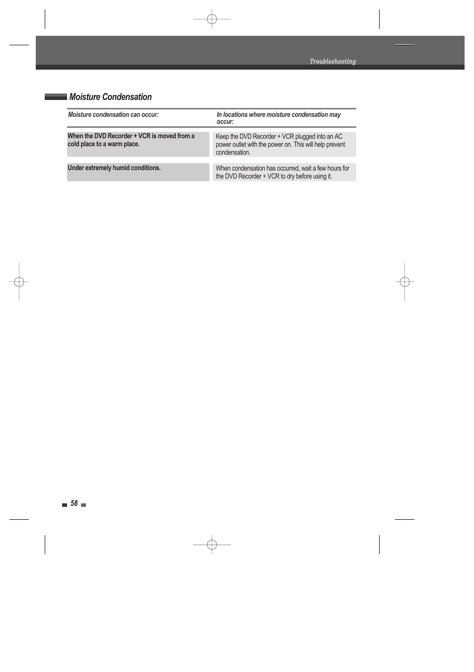 Moisture condensation | Daewoo DRV-6815 User Manual | Page 59 / 60