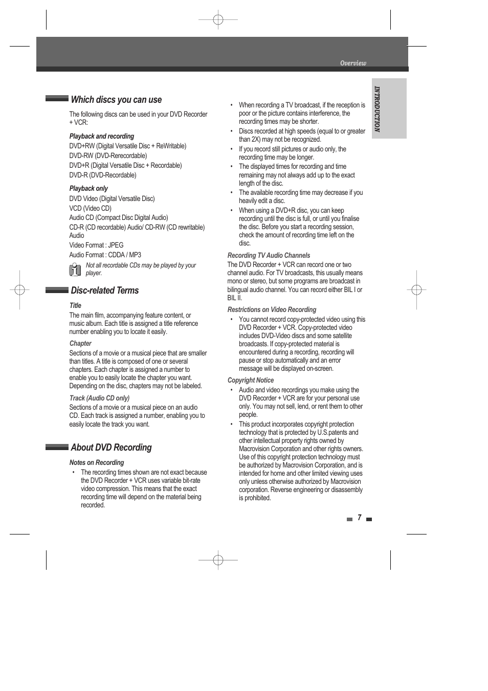 Disc-related terms, About dvd recording, Which discs you can use | Daewoo DRV-6815 User Manual | Page 8 / 60