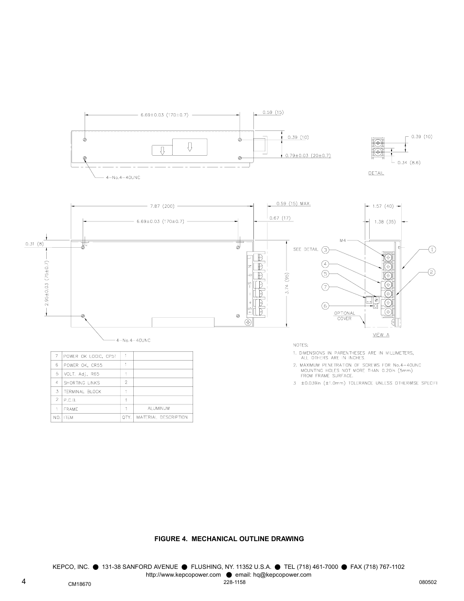Figure 4. mechanical outline drawing | KEPCO FAW 100W Series User Manual | Page 4 / 4