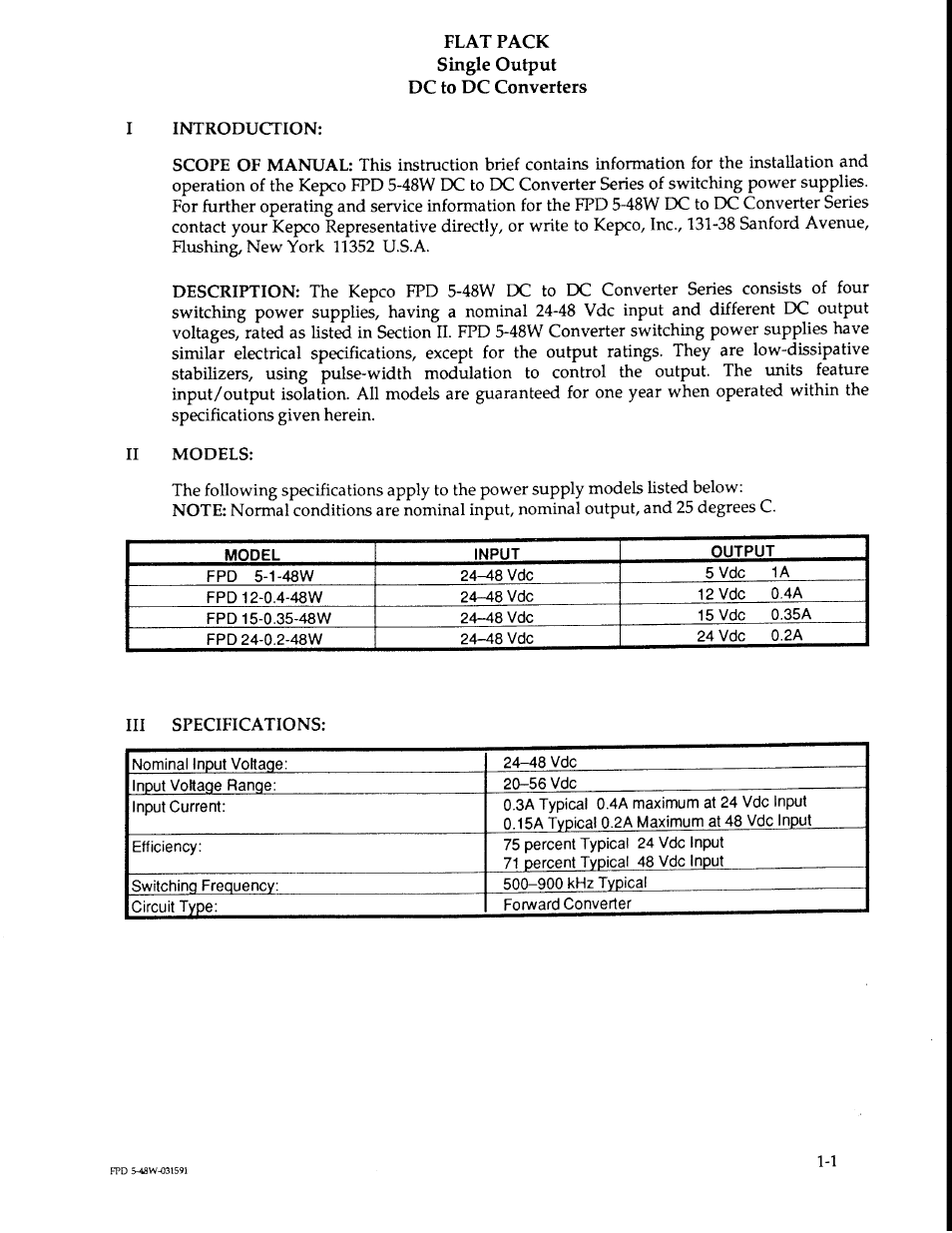 KEPCO FPD 5 Watts (24-48V d-c Input) User Manual | Page 2 / 12