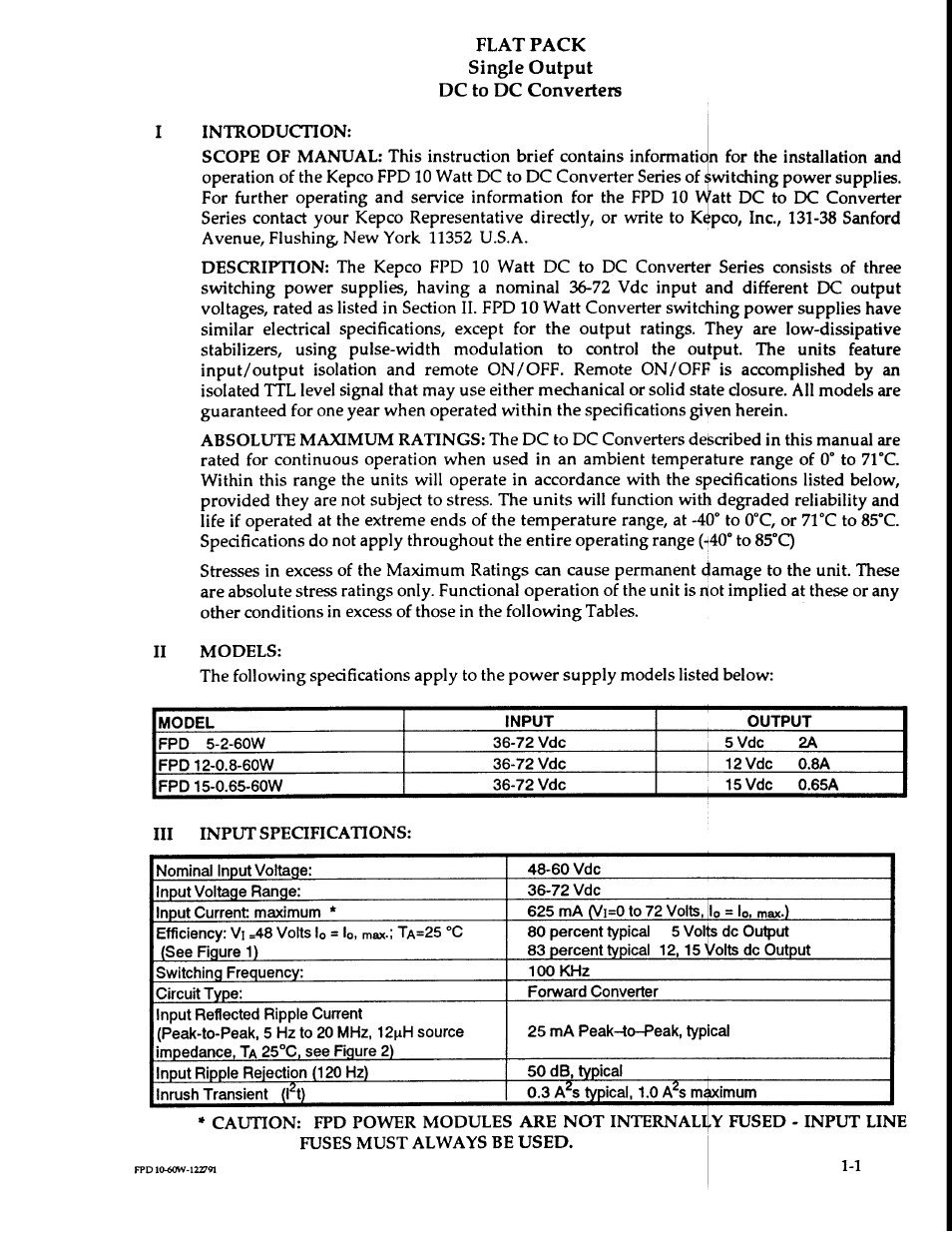 KEPCO FPD 10 Watts (36-72V d-c Input) User Manual | Page 3 / 12