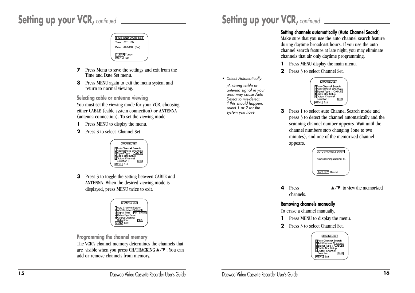 Setting up your vcr, Continued | Daewoo DV-T87N User Manual | Page 11 / 22