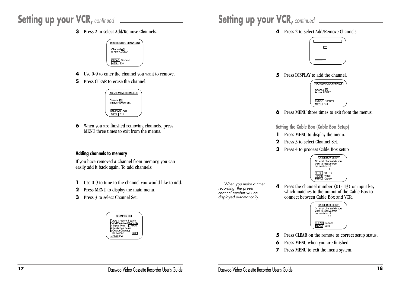 Setting up your vcr, Continued | Daewoo DV-T87N User Manual | Page 12 / 22