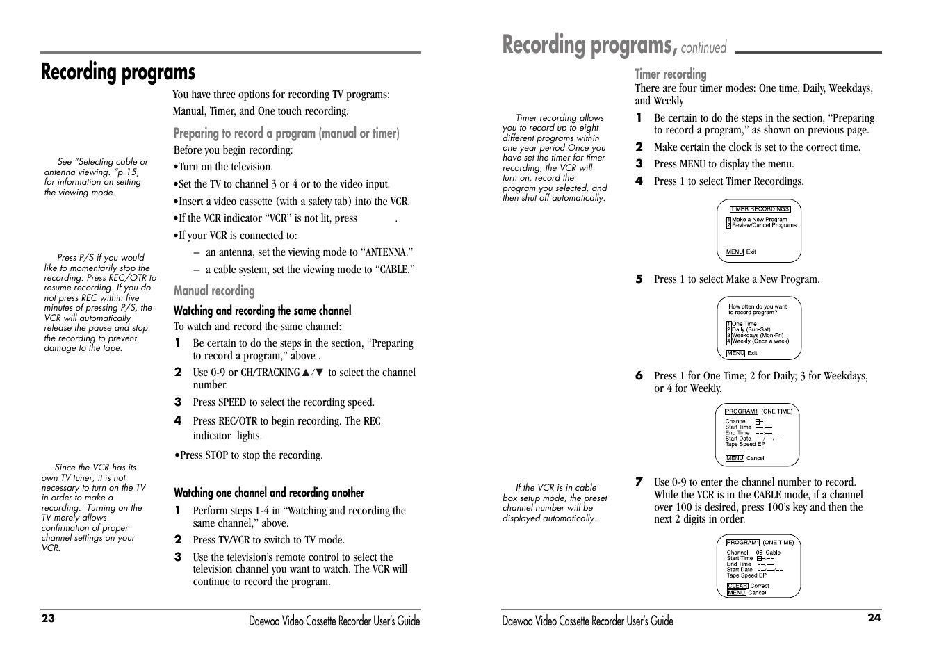 Recording programs, Continued | Daewoo DV-T87N User Manual | Page 15 / 22
