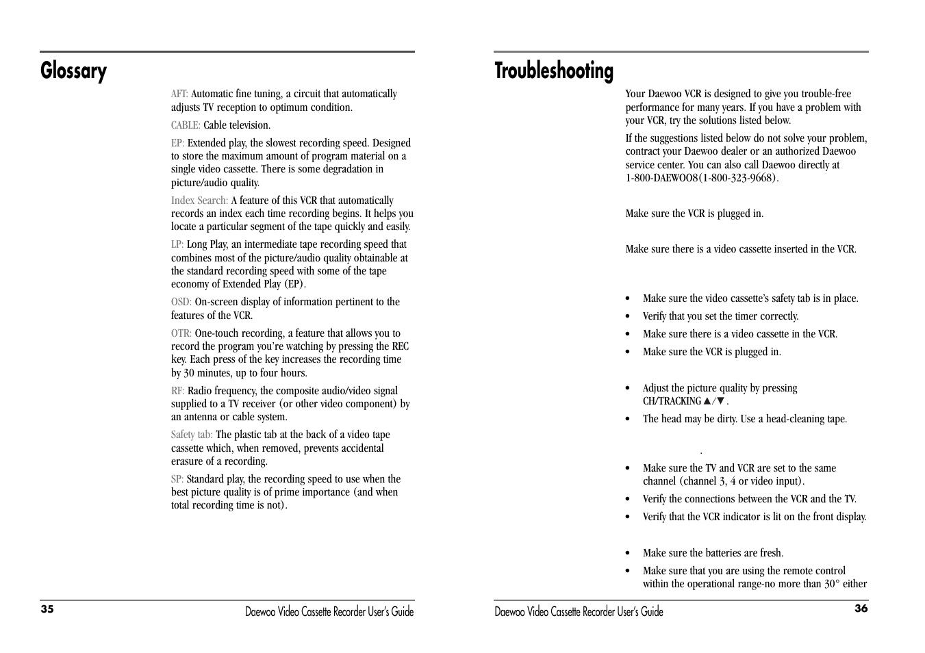 Troubleshooting, Glossary | Daewoo DV-T87N User Manual | Page 21 / 22
