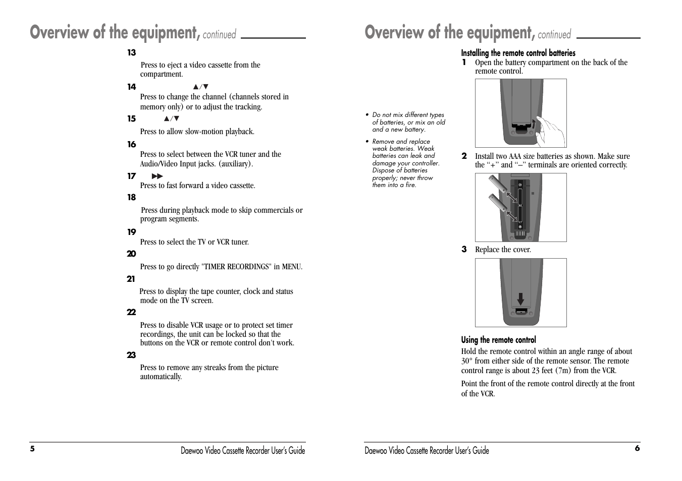 Overview of the equipment, Continued | Daewoo DV-T87N User Manual | Page 6 / 22