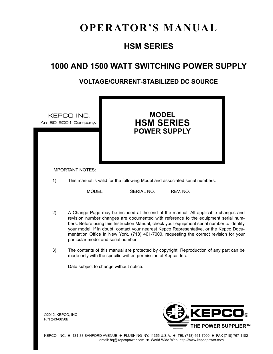 KEPCO HSM Series User Manual | 34 pages