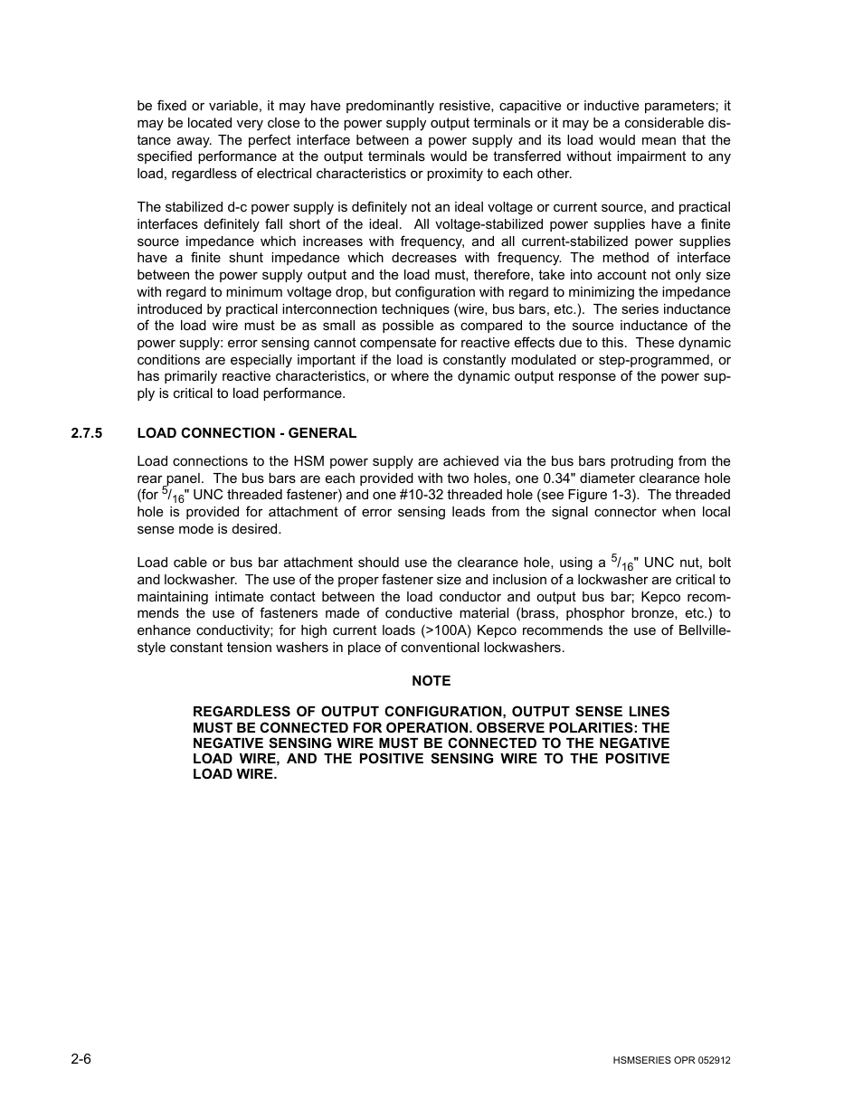 5 load connection - general, Load connection - general -6 | KEPCO HSM Series User Manual | Page 18 / 34