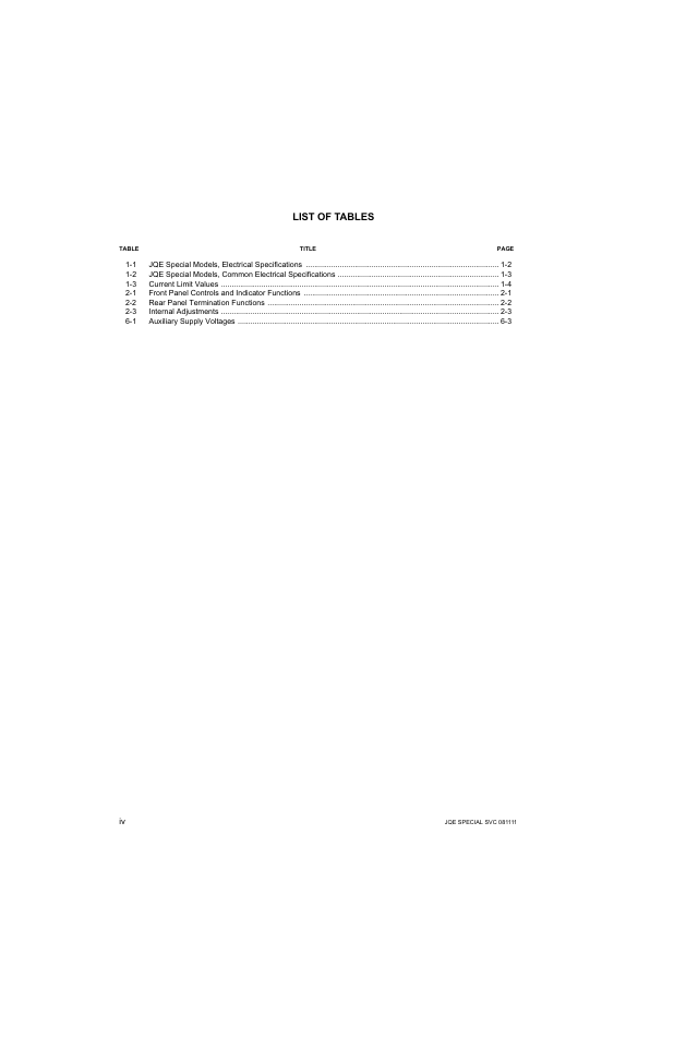 List of tables | KEPCO JQE 150-1.5MVPY-26956 Half Rack User Manual | Page 10 / 80
