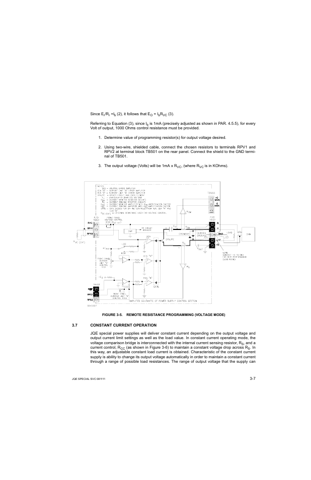 7 constant current operation, Constant current operation -7, Remote resistance programming (voltage mode) -7 | KEPCO JQE 150-1.5MVPY-26956 Half Rack User Manual | Page 31 / 80