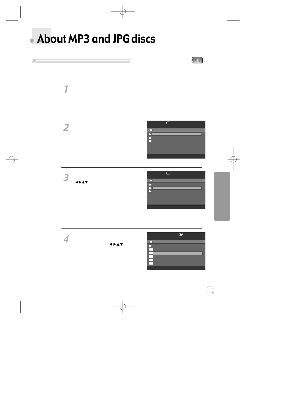 About mp3 and jpg discs, Playing a disc containing mp3 files | Daewoo SG-9210P User Manual | Page 45 / 64