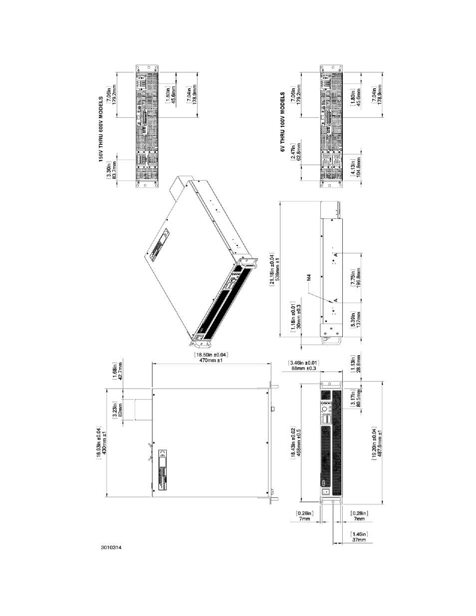 Kln 3000w power supply, outline drawing -11, Re 1-4 | KEPCO KLN Series (750W, 1500W, 3000W), Main Contro Firmware Version 1.70 and higher User Manual | Page 21 / 108
