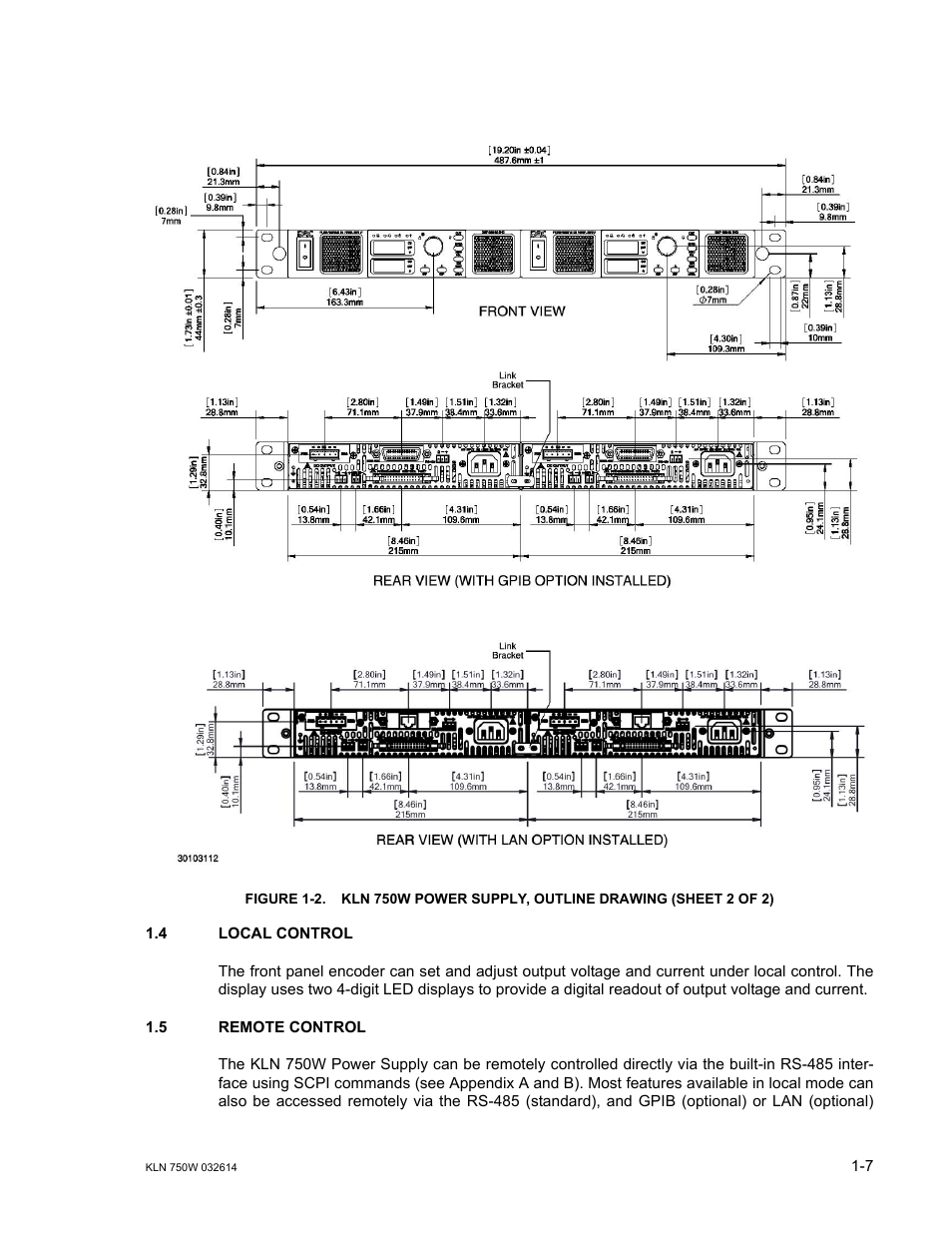 4 local control, 5 remote control, Local control -7 | Remote control -7 | KEPCO KLN 750W Series, Firmware Version 1.60 to 1.6x User Manual | Page 17 / 86