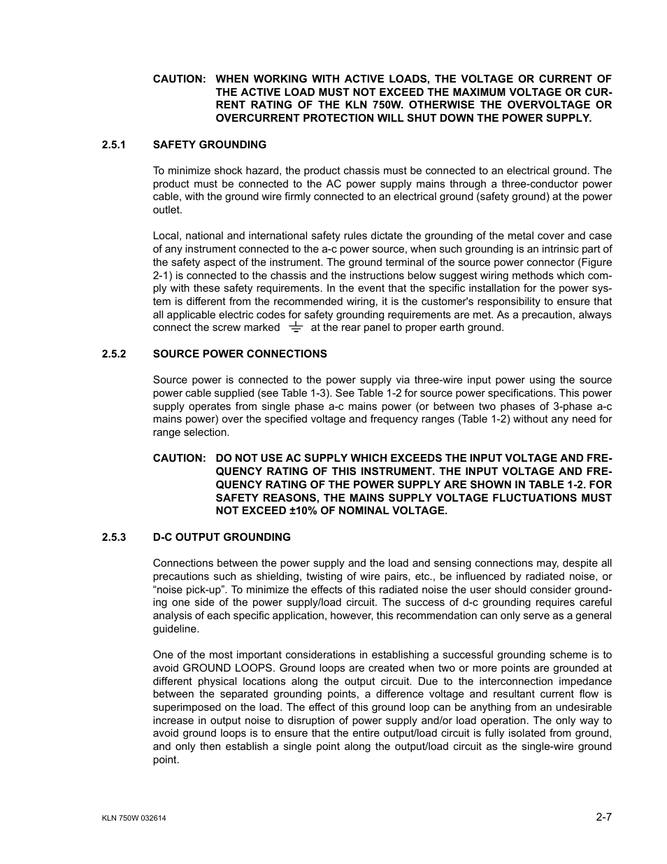 1 safety grounding, 2 source power connections, 3 d-c output grounding | Safety grounding -7, Source power connections -7, D-c output grounding -7 | KEPCO KLN 750W Series, Firmware Version 1.60 to 1.6x User Manual | Page 27 / 86