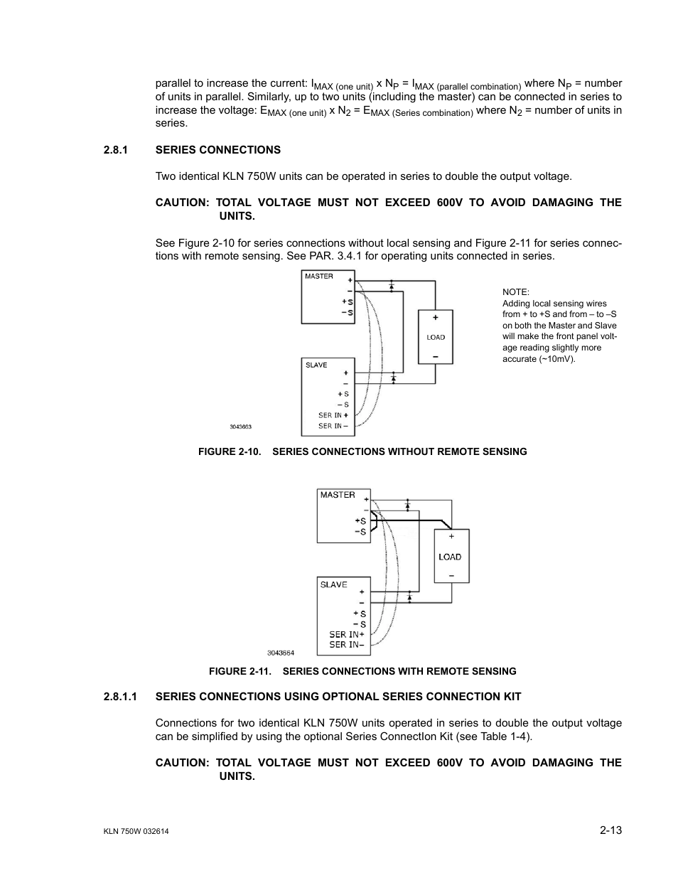 1 series connections, Series connections -13 | KEPCO KLN 750W Series, Firmware Version 1.60 to 1.6x User Manual | Page 33 / 86