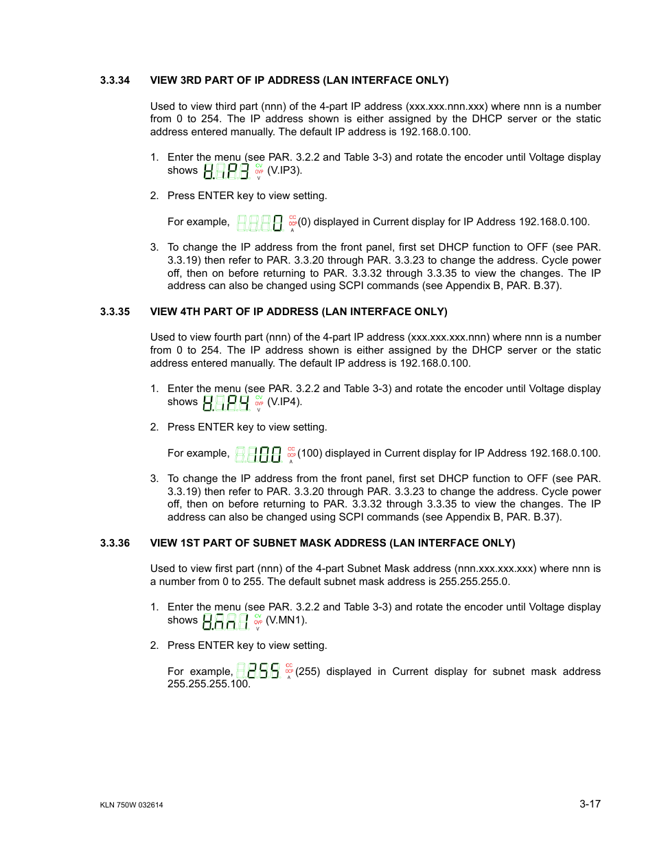 Ar. 3.3.34, Ar. 3.3.35, Ar. 3.3.36 | Gh 3.3.35), 35 to view the | KEPCO KLN 750W Series, Firmware Version 1.60 to 1.6x User Manual | Page 53 / 86