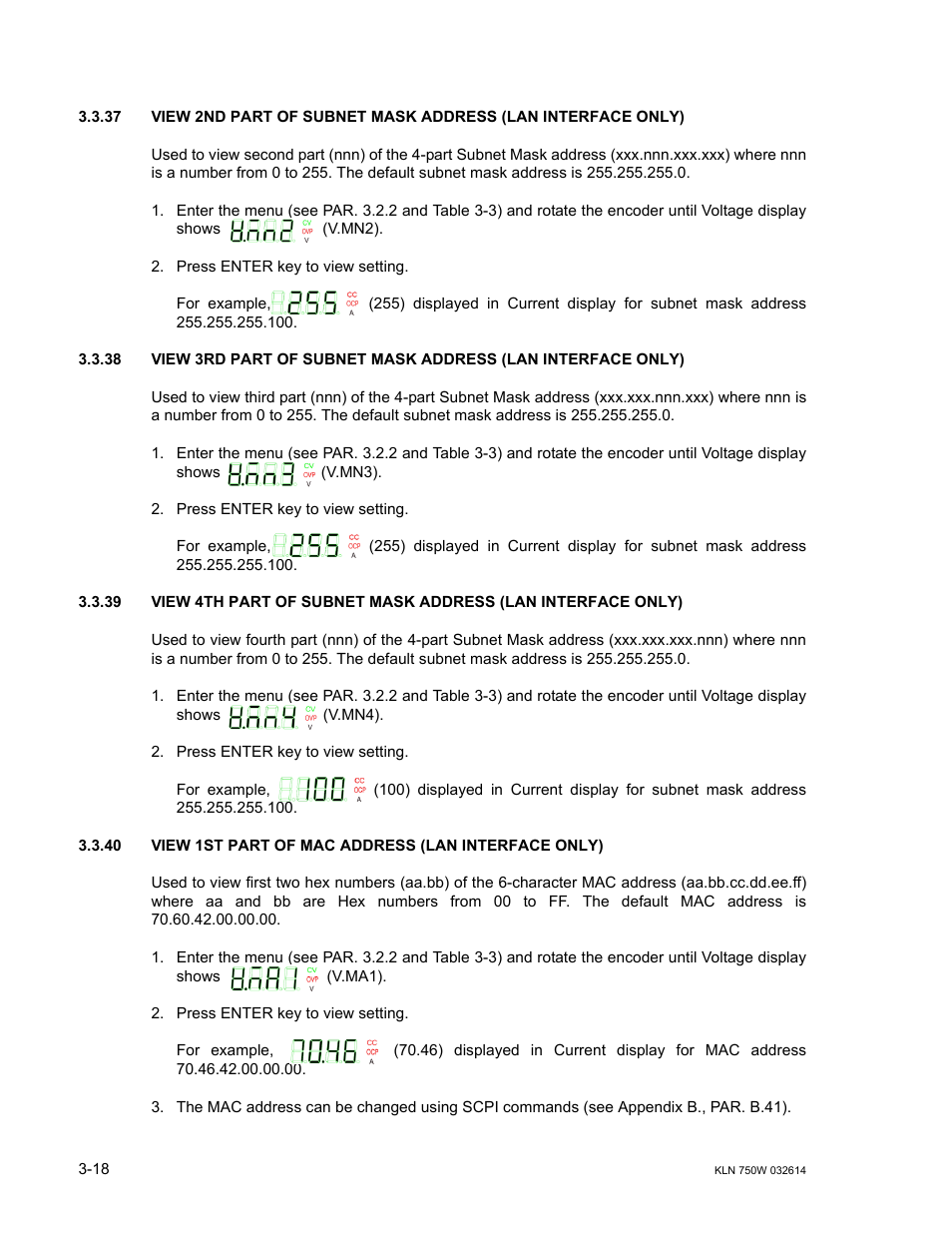 Ar. 3.3.37, Ar. 3.3.38, Ar. 3.3.39 | Ar. 3.3.40 | KEPCO KLN 750W Series, Firmware Version 1.60 to 1.6x User Manual | Page 54 / 86