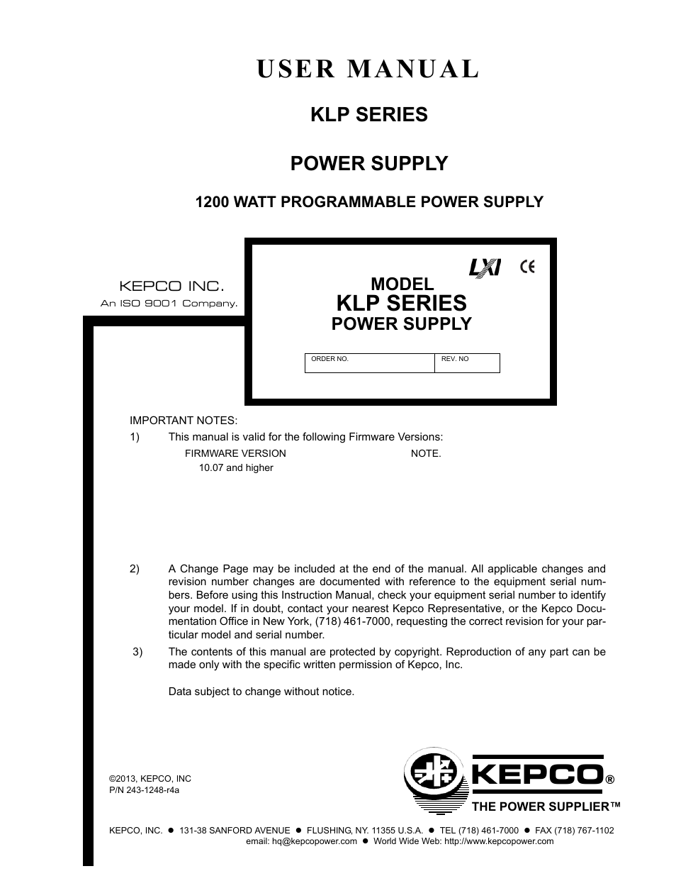 KEPCO KLP Series User Manual, Rev 4 User Manual | 94 pages