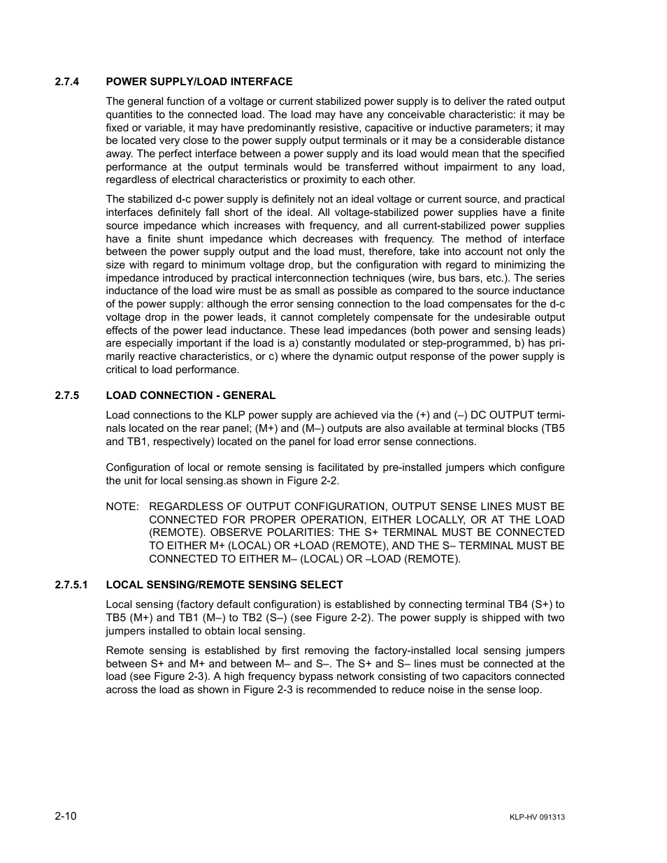 4 power supply/load interface, 5 load connection - general, 1 local sensing/remote sensing select | Power supply/load interface -10, Load connection - general -10, Local sensing/remote sensing select -10, R. 2.7.5.1) | KEPCO KLP Series User Manual, Rev 4 User Manual | Page 36 / 94