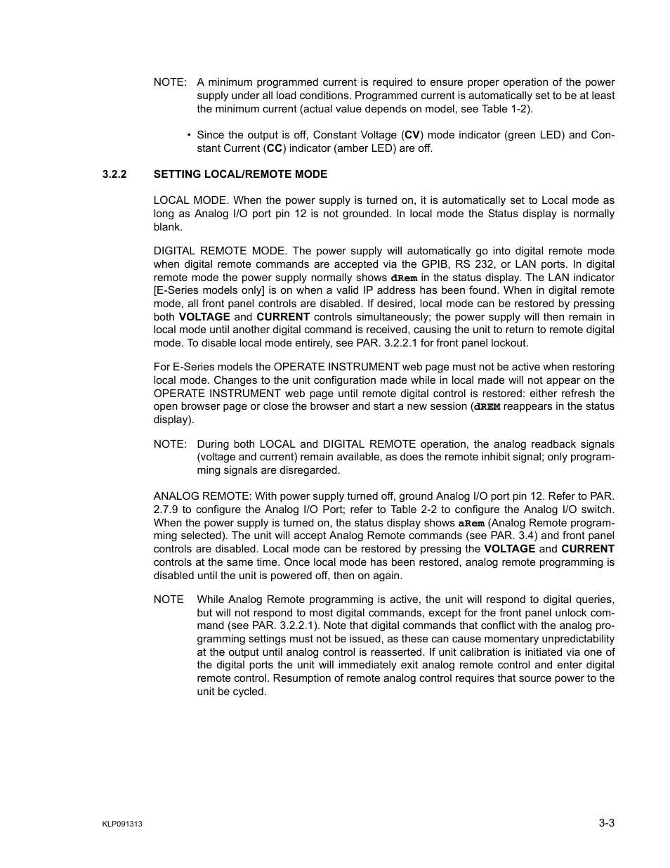 2 setting local/remote mode, Setting local/remote mode -3 | KEPCO KLP Series User Manual, Rev 4 User Manual | Page 45 / 94