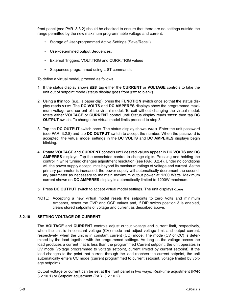 10 setting voltage or current, Setting voltage or current -8, Ar.3.2.10) | Ar. 3.2.10) an | KEPCO KLP Series User Manual, Rev 4 User Manual | Page 50 / 94