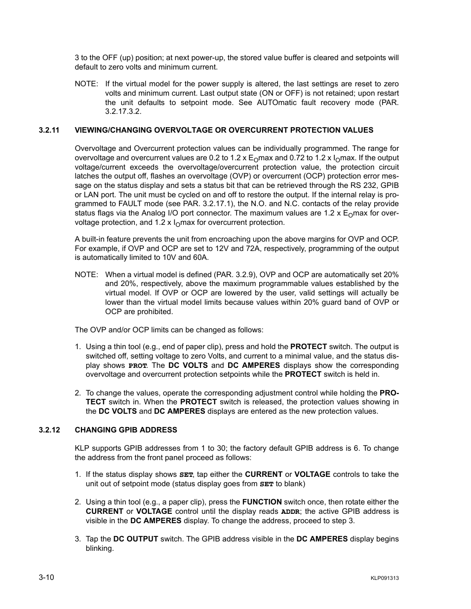 12 changing gpib address, Changing gpib address -10, R. 3.2.11 | Ar. 3.2.11, Ar. 3.2.11), Ar. 3.2.12), change, R. 3.2.12, Ar 3.2.12), R. 3.2.11) | KEPCO KLP Series User Manual, Rev 4 User Manual | Page 52 / 94