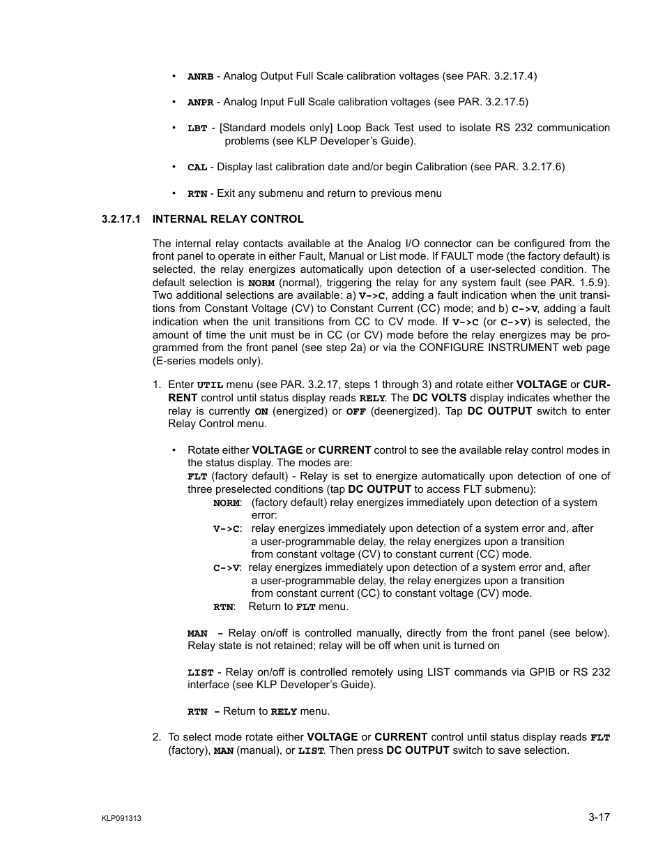 1 internal relay control, Internal relay control -17, Ar. 3.2.17.1) | R. 3.2.17.1, R. 3.2.17.1 to co, 1), th | KEPCO KLP Series User Manual, Rev 4 User Manual | Page 59 / 94